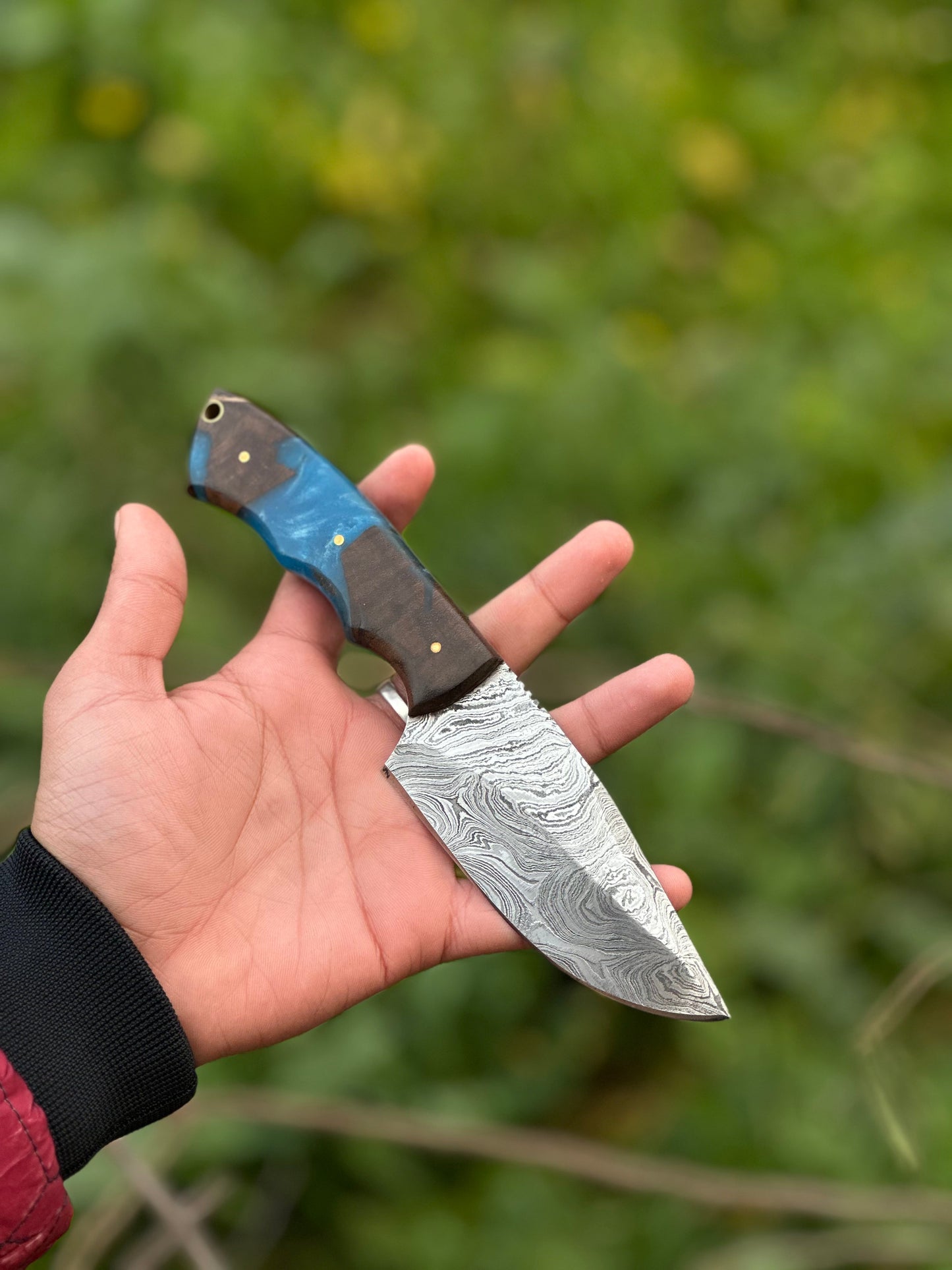 10" Artisan Damascus Steel Gutting Knife with Rosewood or Resin Handle & Leather Sheath - Korvel