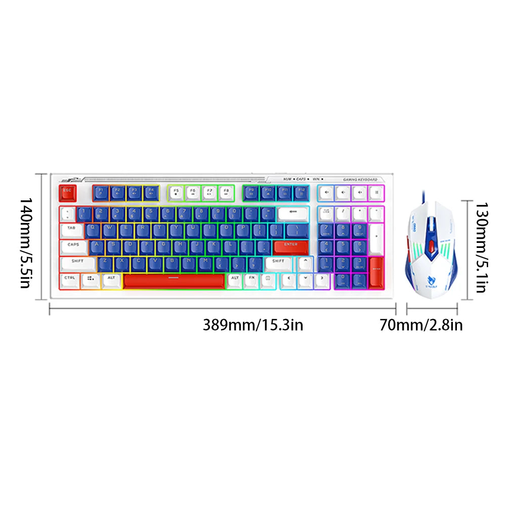 T-WOLF TF610 Keyboard and Mouse Game Keyboard and Mouse Set Mech Style Wired Esports Double Color White and Blue - Korvel