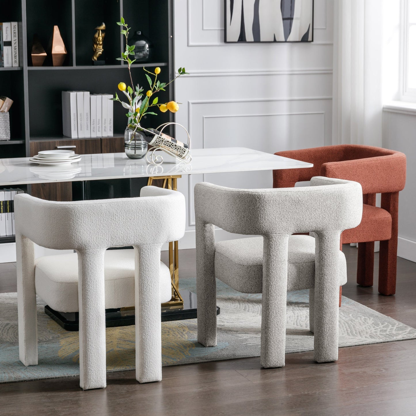 Beige Contemporary Fabric Upholstered Accent Chair