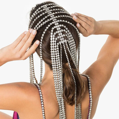 Rhinestone Long Tassel Headpiece - Exaggerated Personality Headband