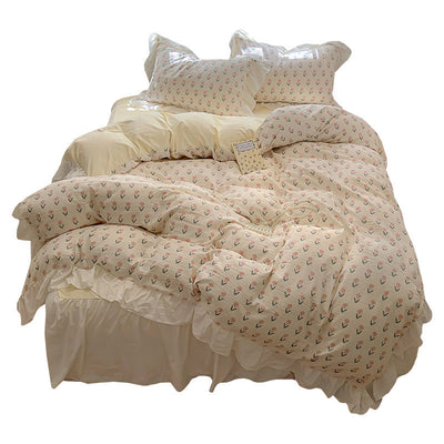 French Romantic Lace Washed Cotton Bed Sheet Set