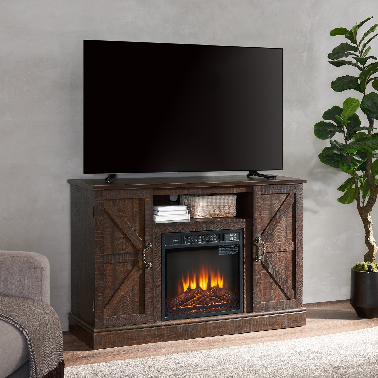 Farmhouse Classic Media TV Stand with Electric Fireplace