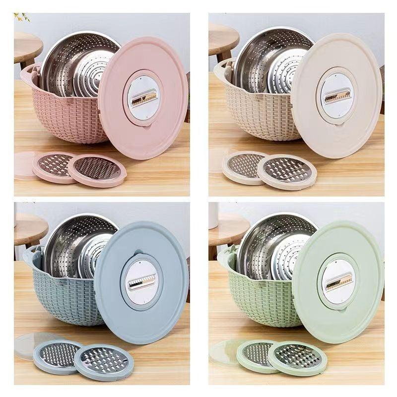 Stainless steel water filter basin household rotatable double layer vegetable washing and draining basket stainless steel line - Korvel