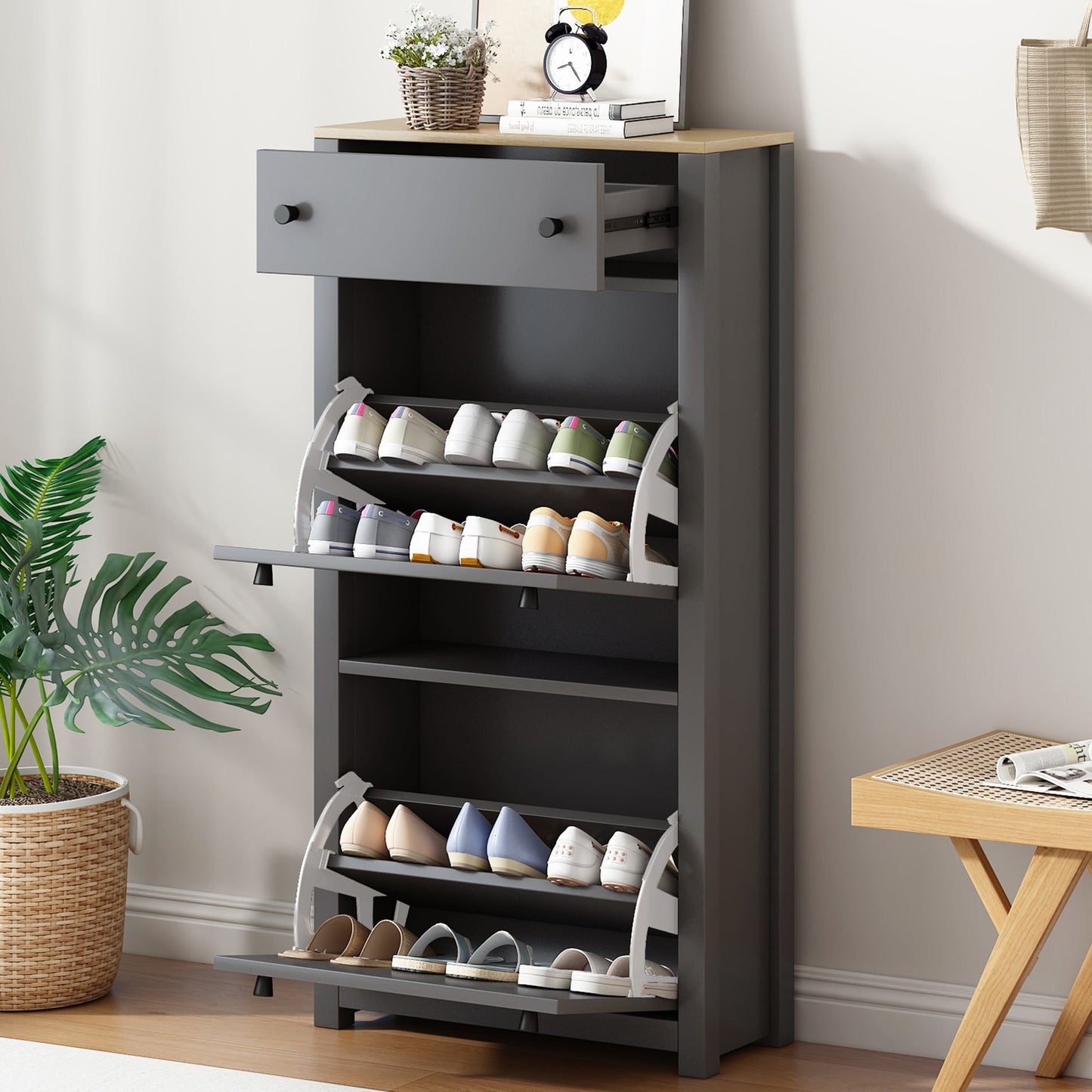 Organizador de Entrada Funcional ONTREND con 2 Cajones Plegables - Gris