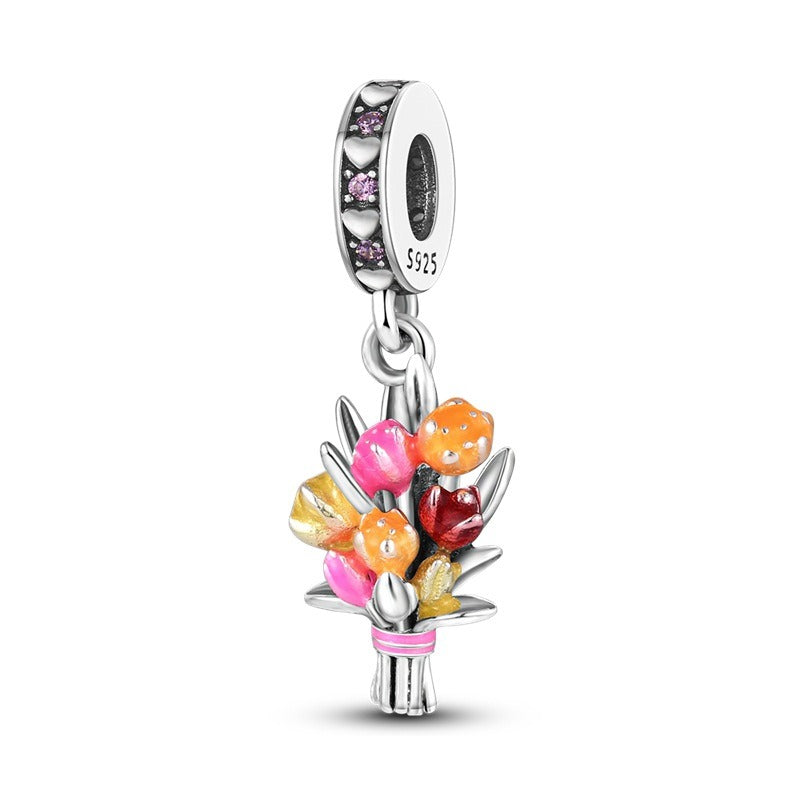 Bracelet Pendentif Perlé Fleurs Élégant