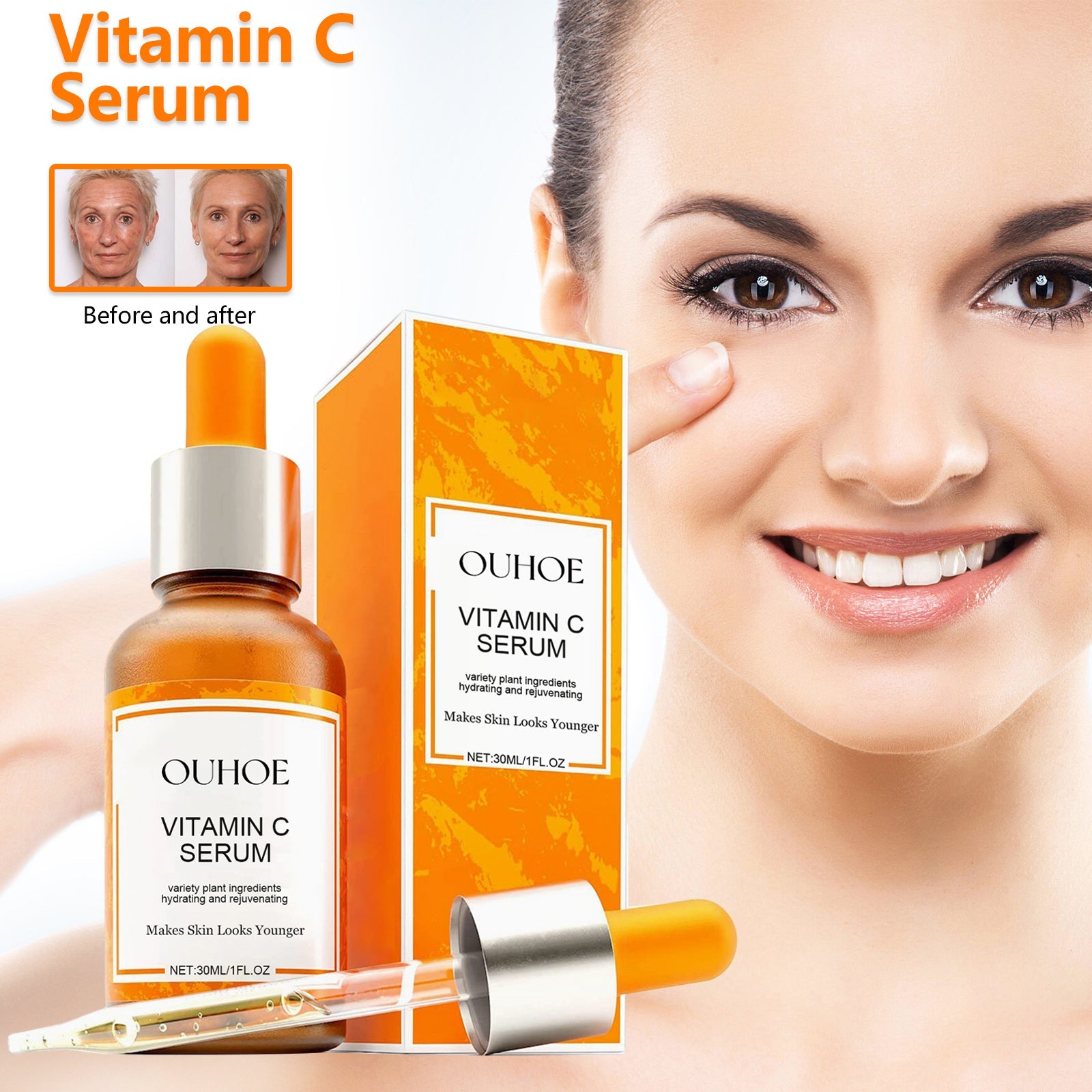 Vitamin C Face Serum, Lighten Fine Lines And Tighten Facial Skin Anti-Aging Serum - Korvel