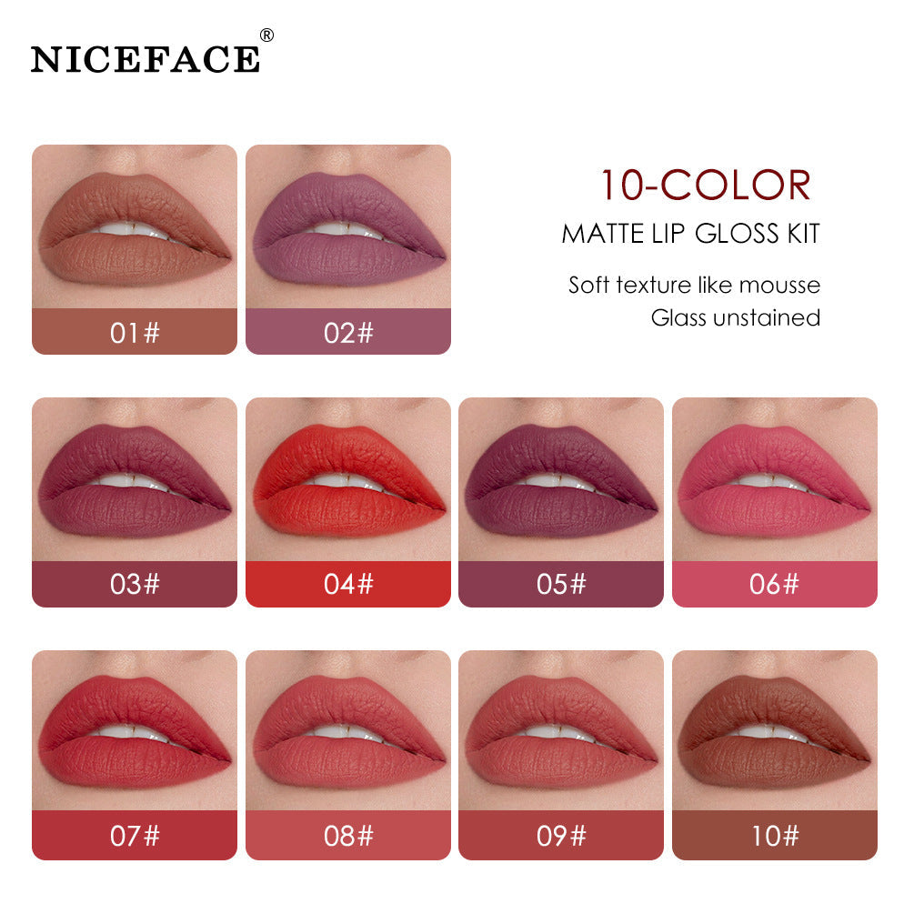 Niceface New Quality Lip Glaze Velvet Matte Lip Glaze Set Matte Non-stick Cup Holder Liquid Lipstick - Korvel