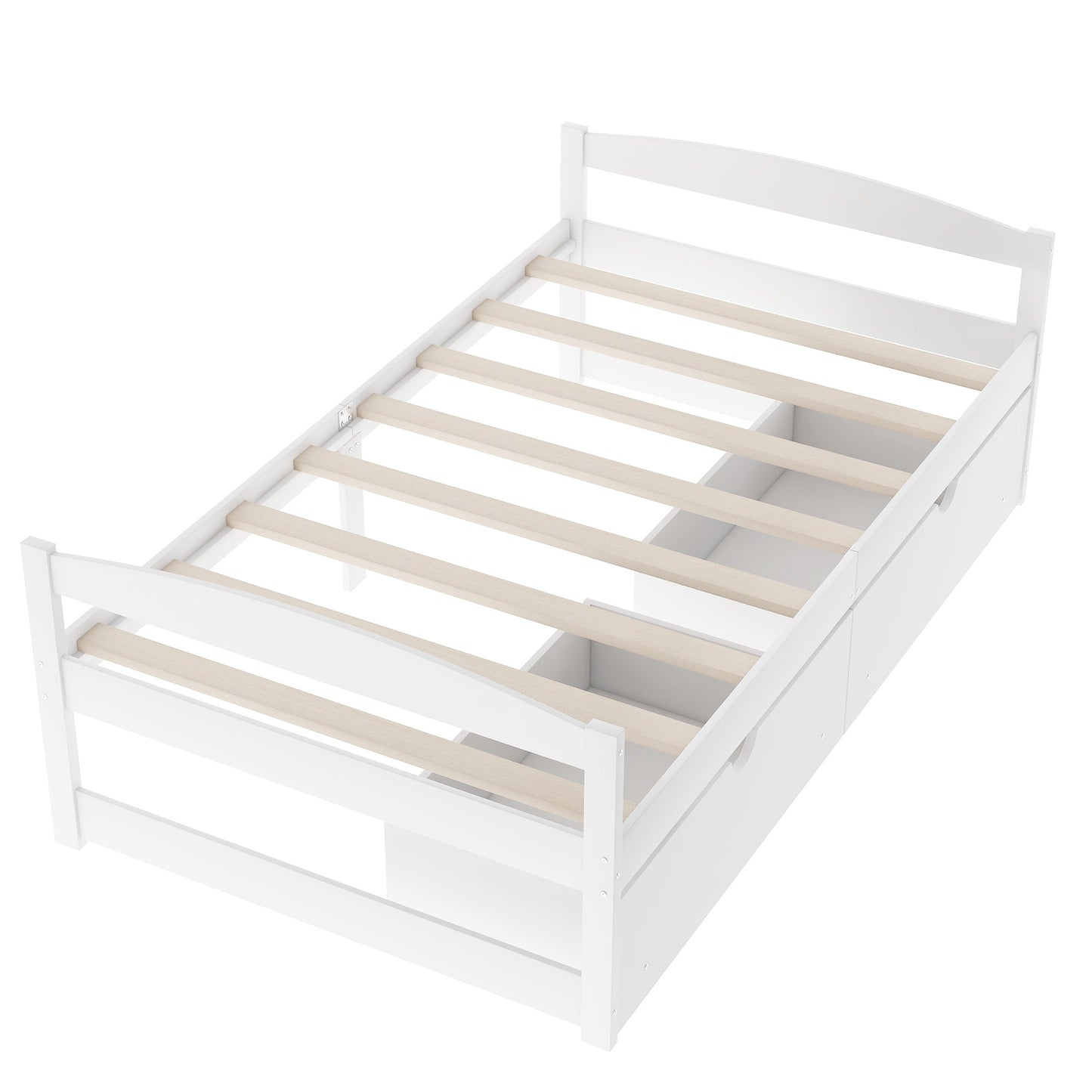 Elegant Twin Size Platform Bed with Two Drawers - White