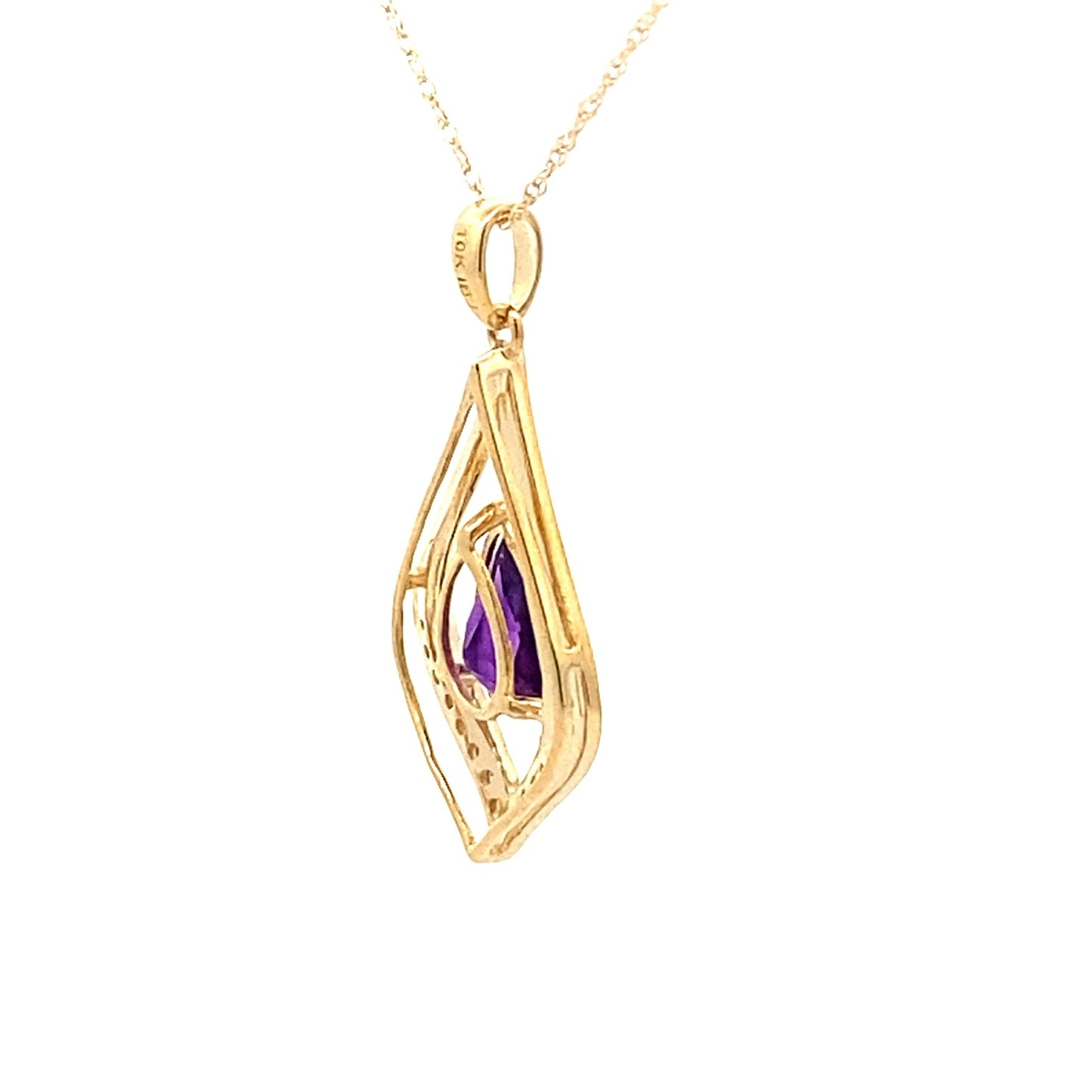 Pendentif en Améthyste et Diamant en Or Jaune 10KT