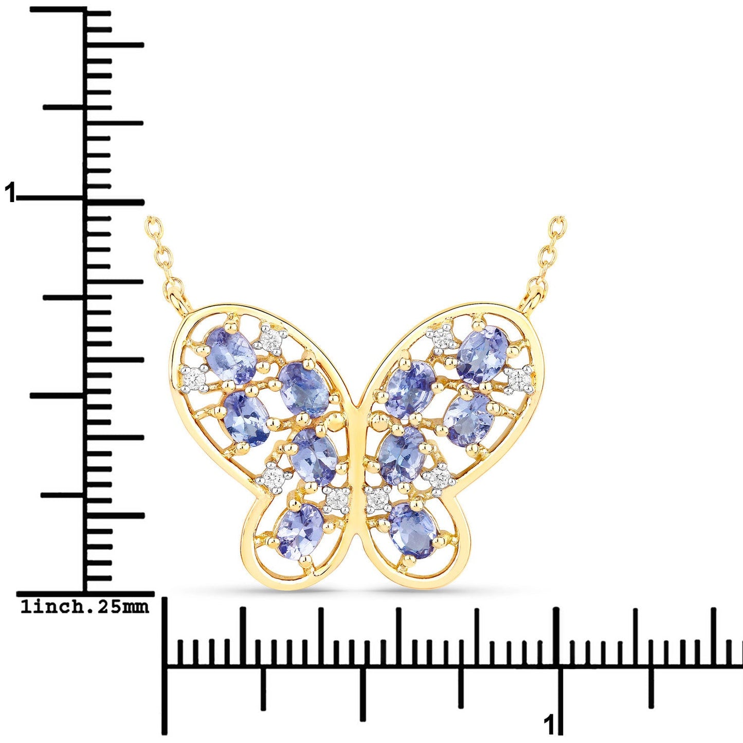 1.86 Carat Genuine Tanzanite & White Zircon Necklace in Sterling Silver
