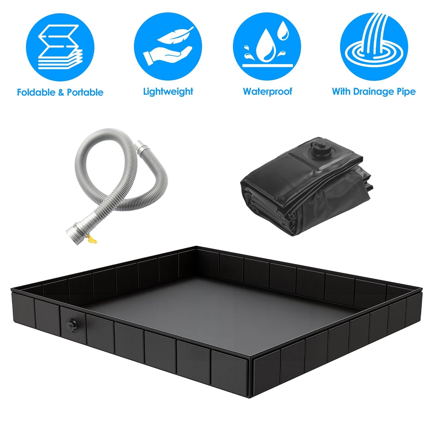 Portable Shower Pan - 41x41in Collapsible Basin for Outdoor Use