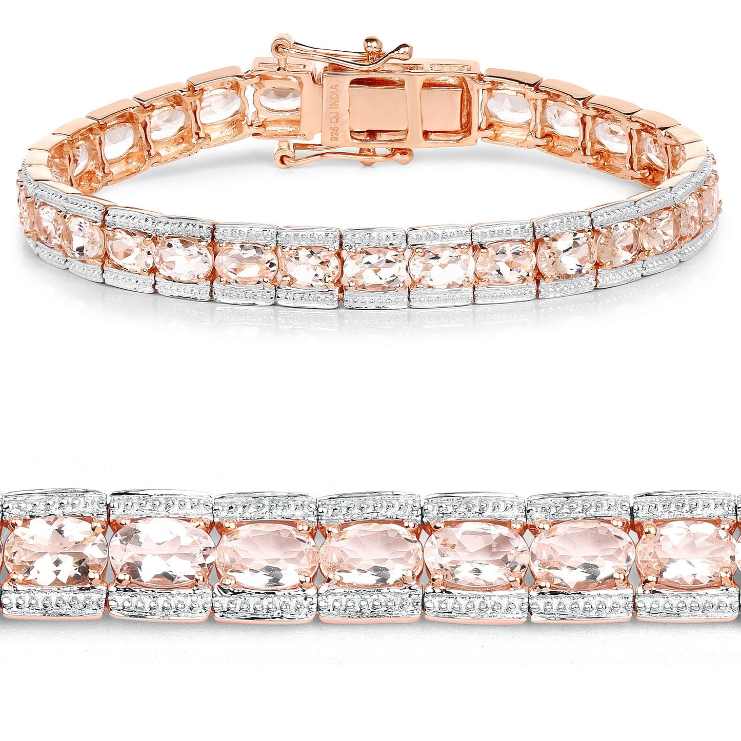 Pulsera de Morganita Genuina Baño de Oro Rosa de 18K en Plata de Ley
