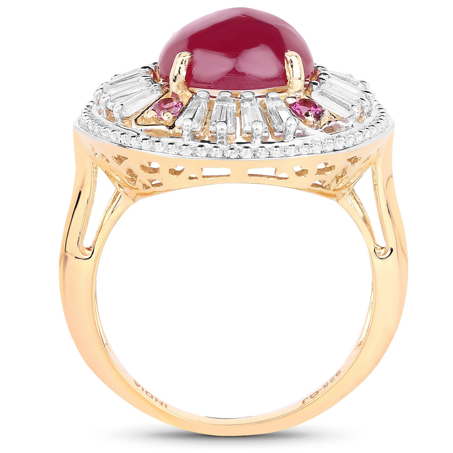 14K Yellow Gold Plated 8.91 Carat Ruby & Topaz Cocktail Ring