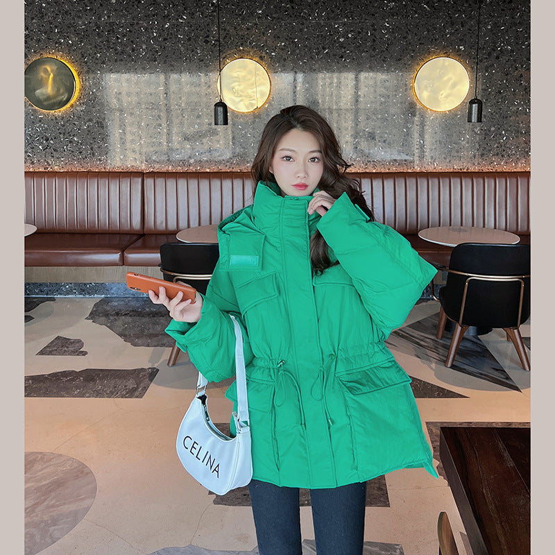 Mid-Length Hooded Puffer Jacket with Down Filling