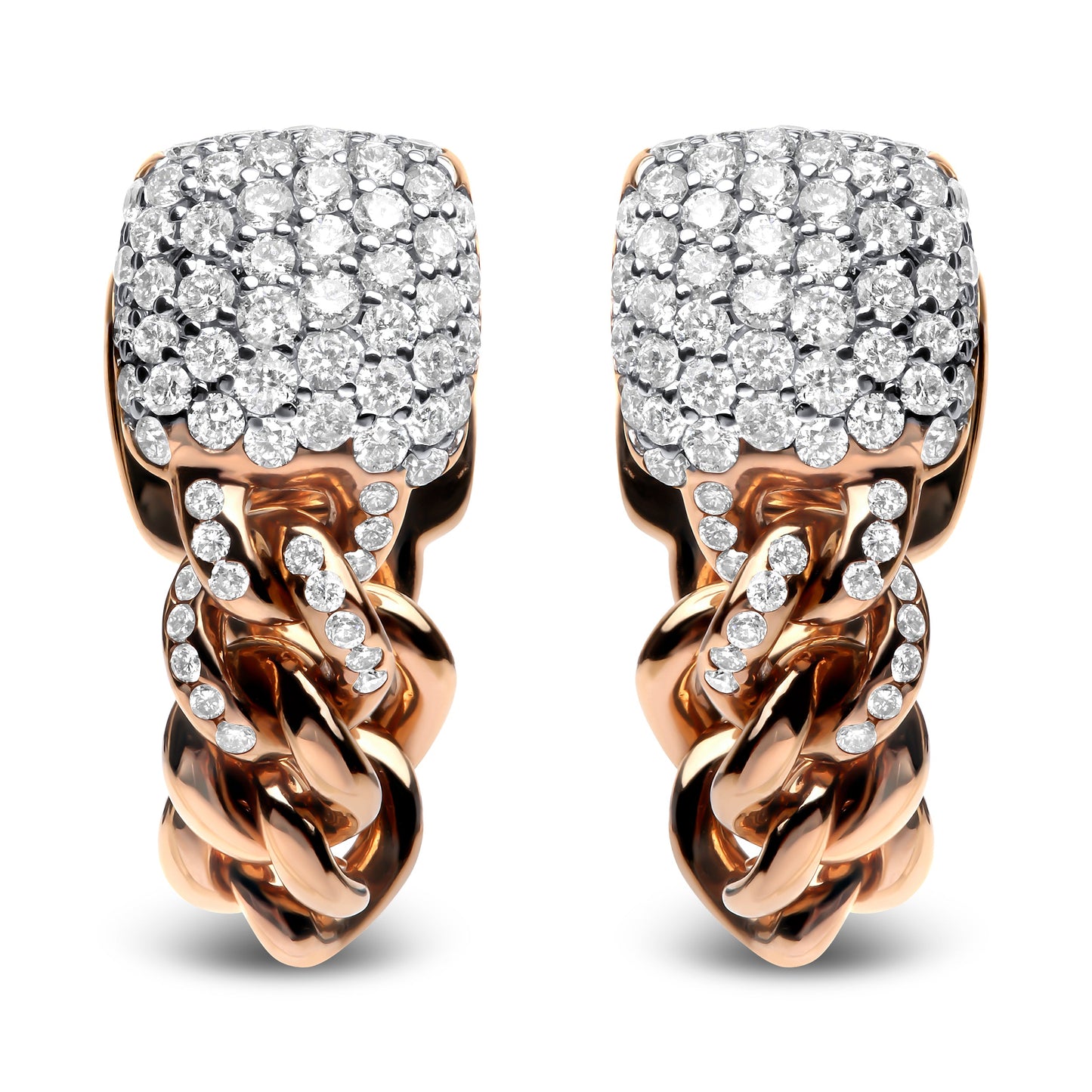 Pendientes Huggie de Cadena Cubana con Diamantes en Oro Rosa de 18K