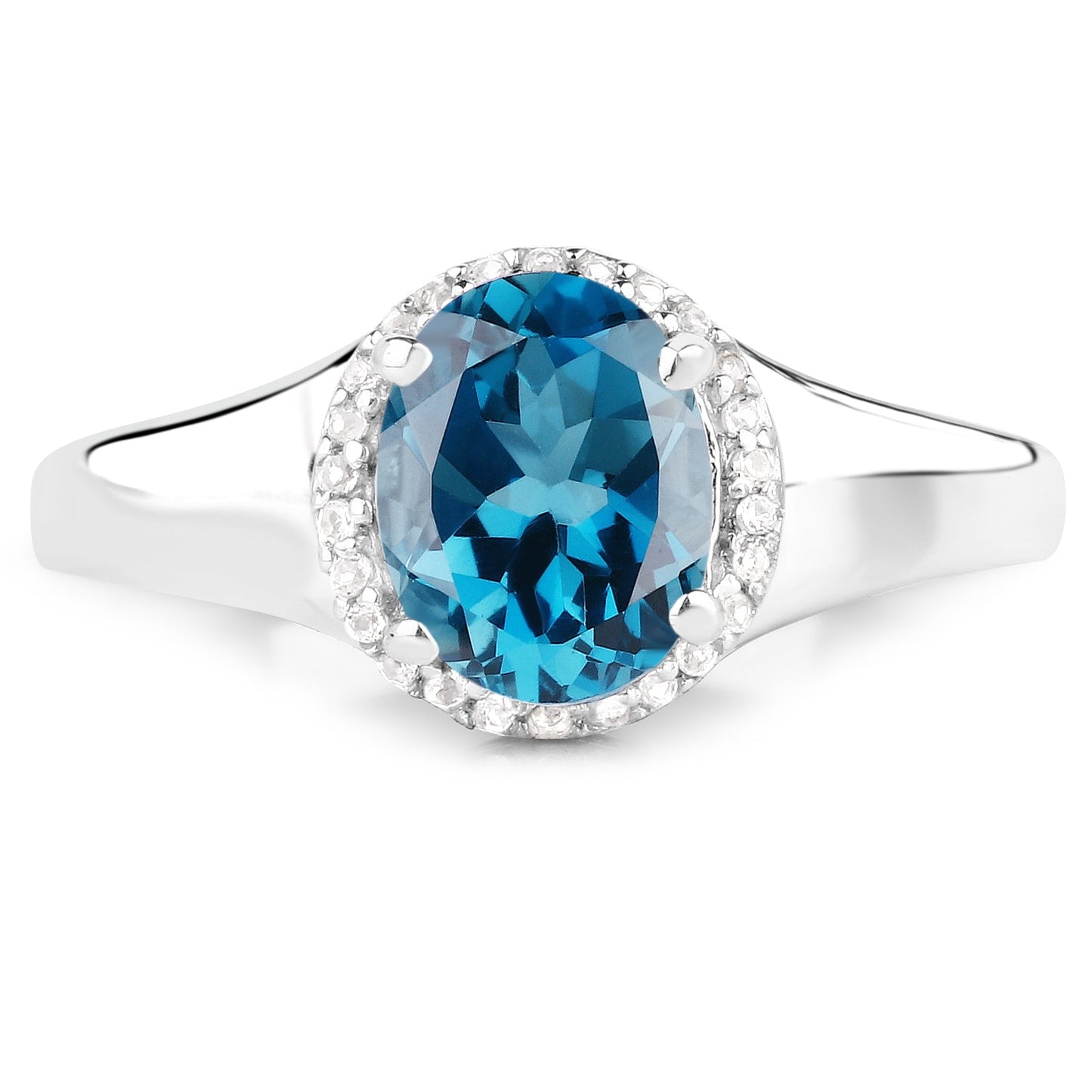 Bague en argent sterling avec topaze bleue de Londres et topaze blanche de 2,13 carats