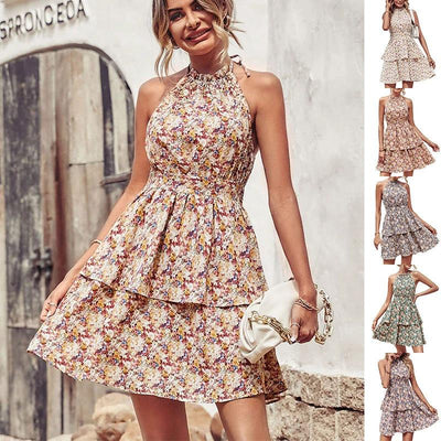 Robe d'été imprimée à dos nu - A-Line bohème