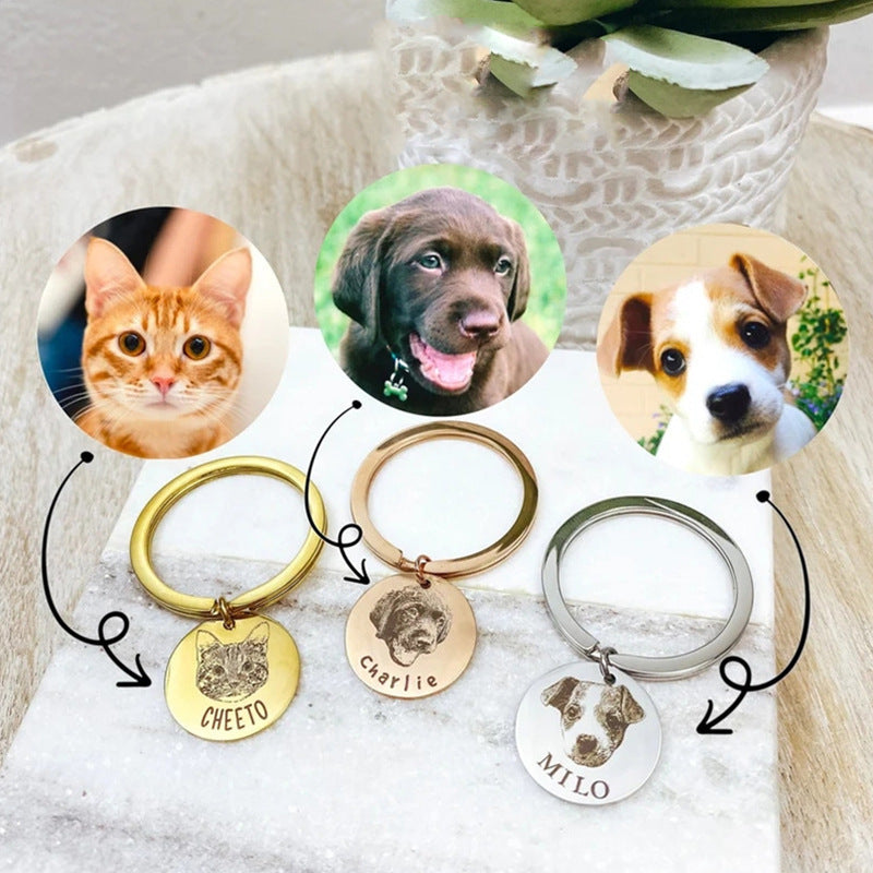 Pet sketch necklace portrait cat puppy pet DIY engraving keychain - Korvel