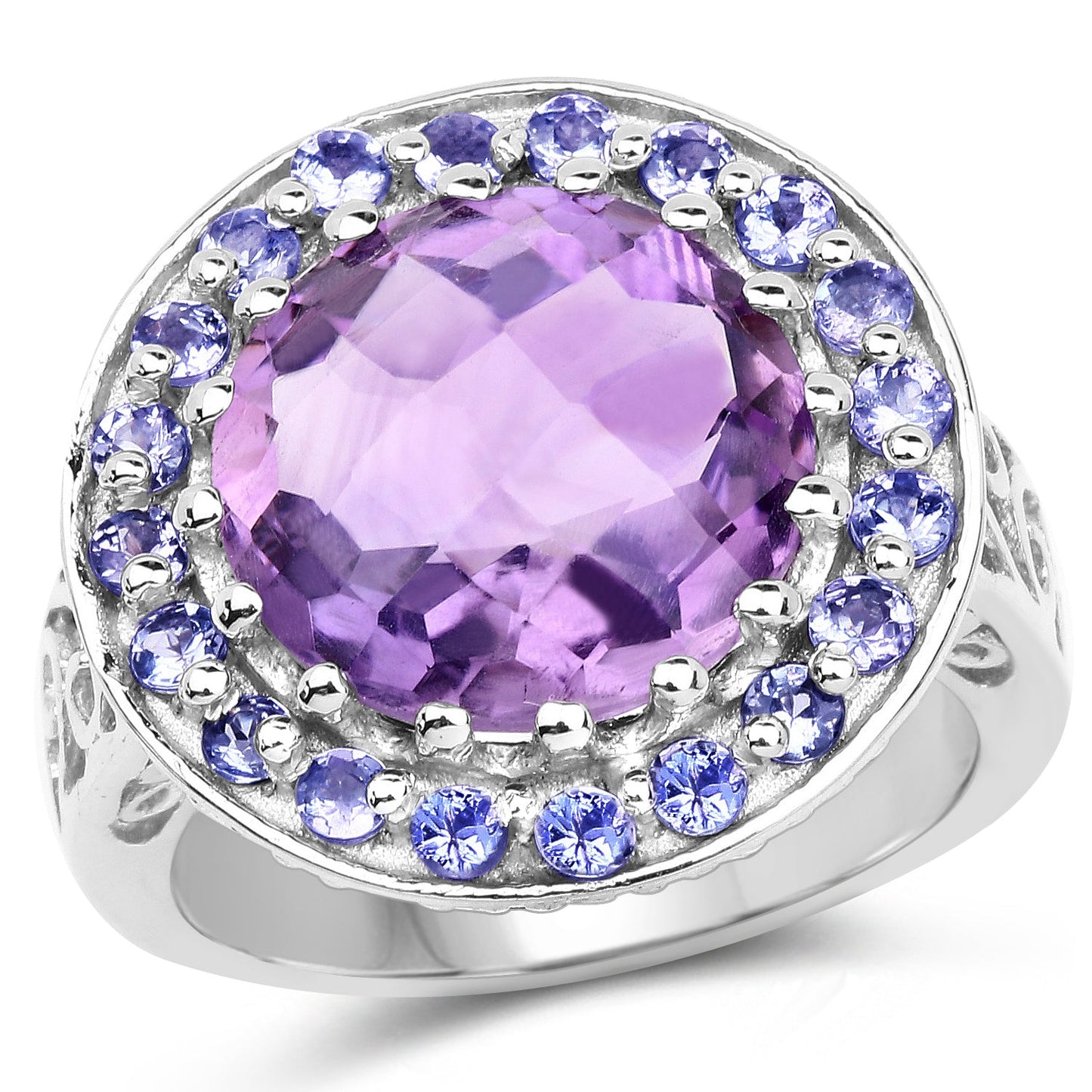 5.95 Carat Genuine Amethyst and Tanzanite Sterling Silver Ring
