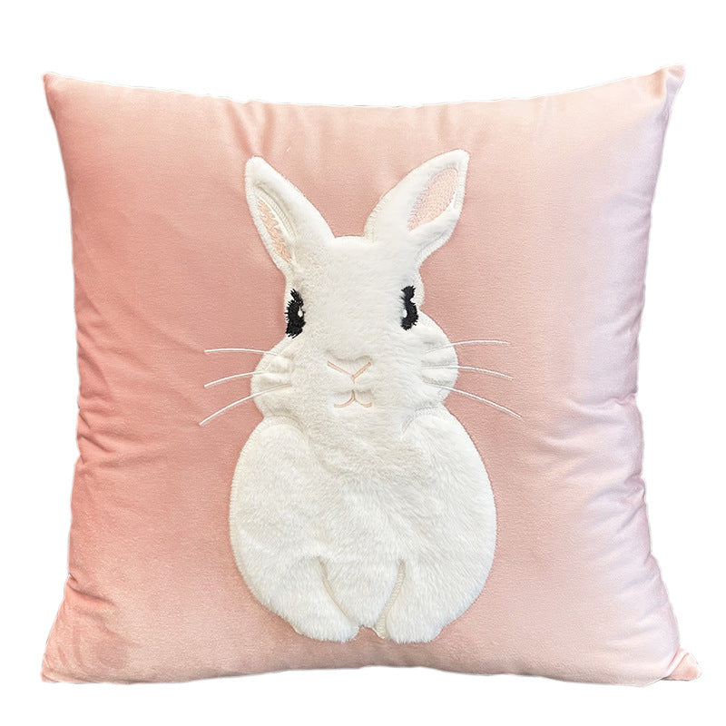 Charming Pink Bunny Velvet Pillow Cover