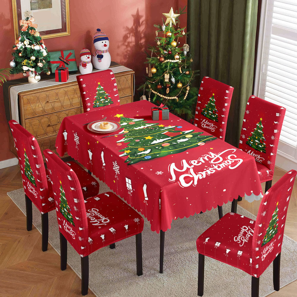 Christmas Waterproof Printed Tablecloth & Chair Cover Set