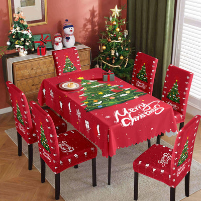 Christmas Waterproof Printed Tablecloth & Chair Cover Set