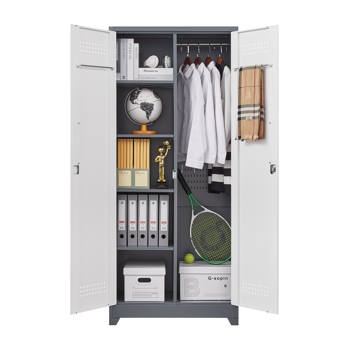 Metal storage cabinets, lockable cleaning tool cabinets, high broom tool organizers, and large storage cabinets in storage store - Korvel