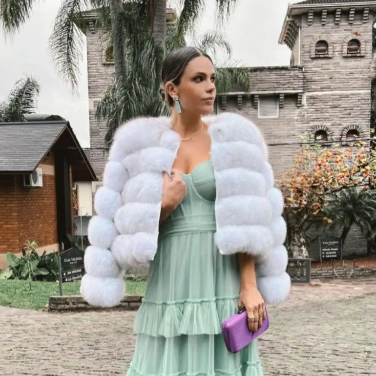 Elegant Faux Fur Patchwork Overcoat