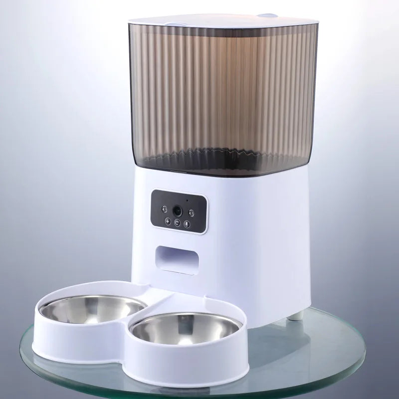 5L Double Bowls Smart Automatic Cat Feeder With Camera Cat Dry Food Video Dispenser Pet Smart Voice Recorder Auto Feeder For Dog - Korvel