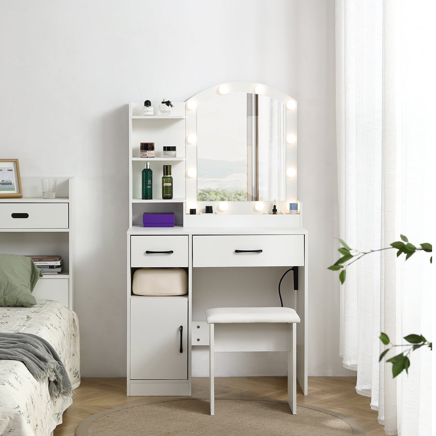 Elegant Lighted Vanity Desk Set with Adjustable Brightness