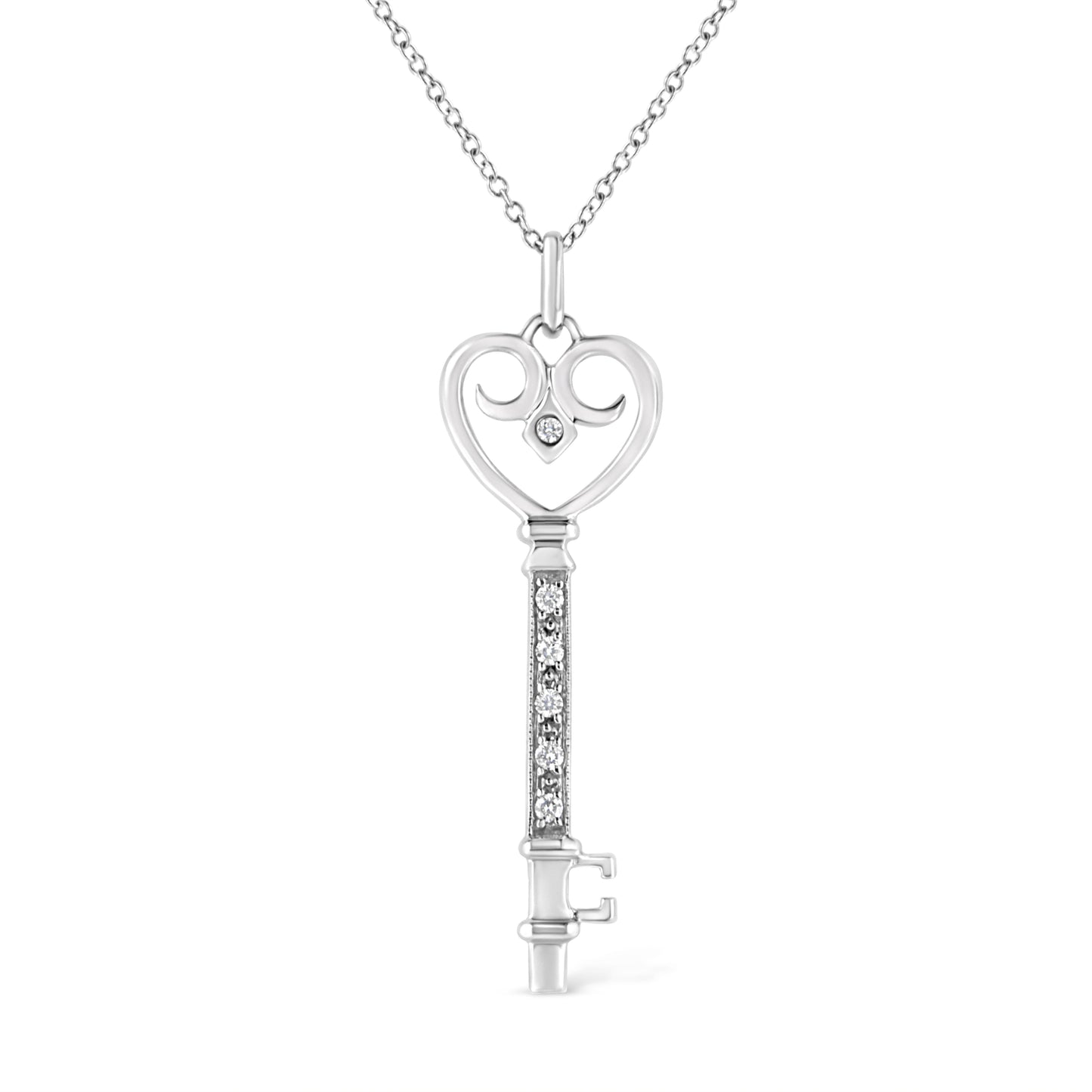 .925 Sterling Silver Heart and Lock Pendant Necklace with Diamond Accents