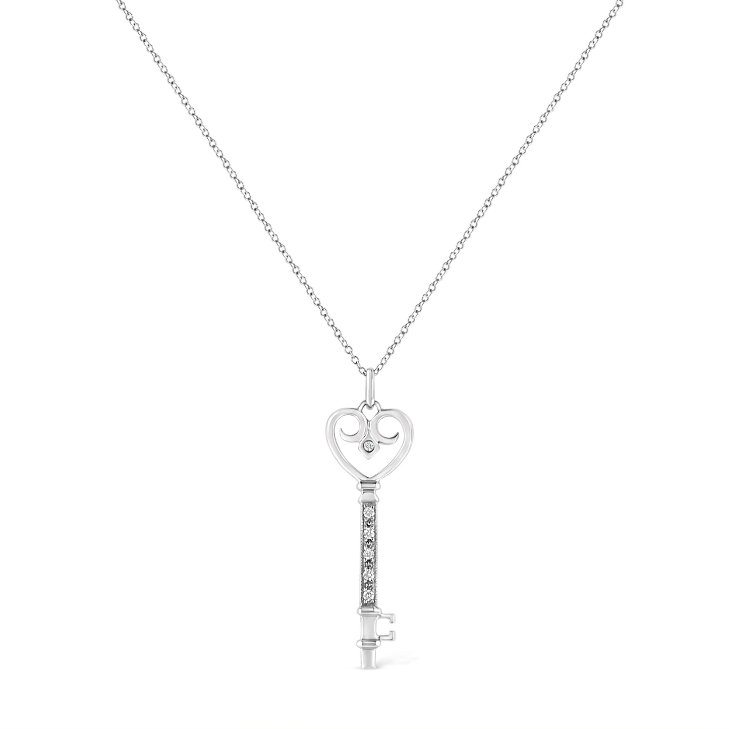 .925 Sterling Silver Heart and Lock Pendant Necklace with Diamond Accents
