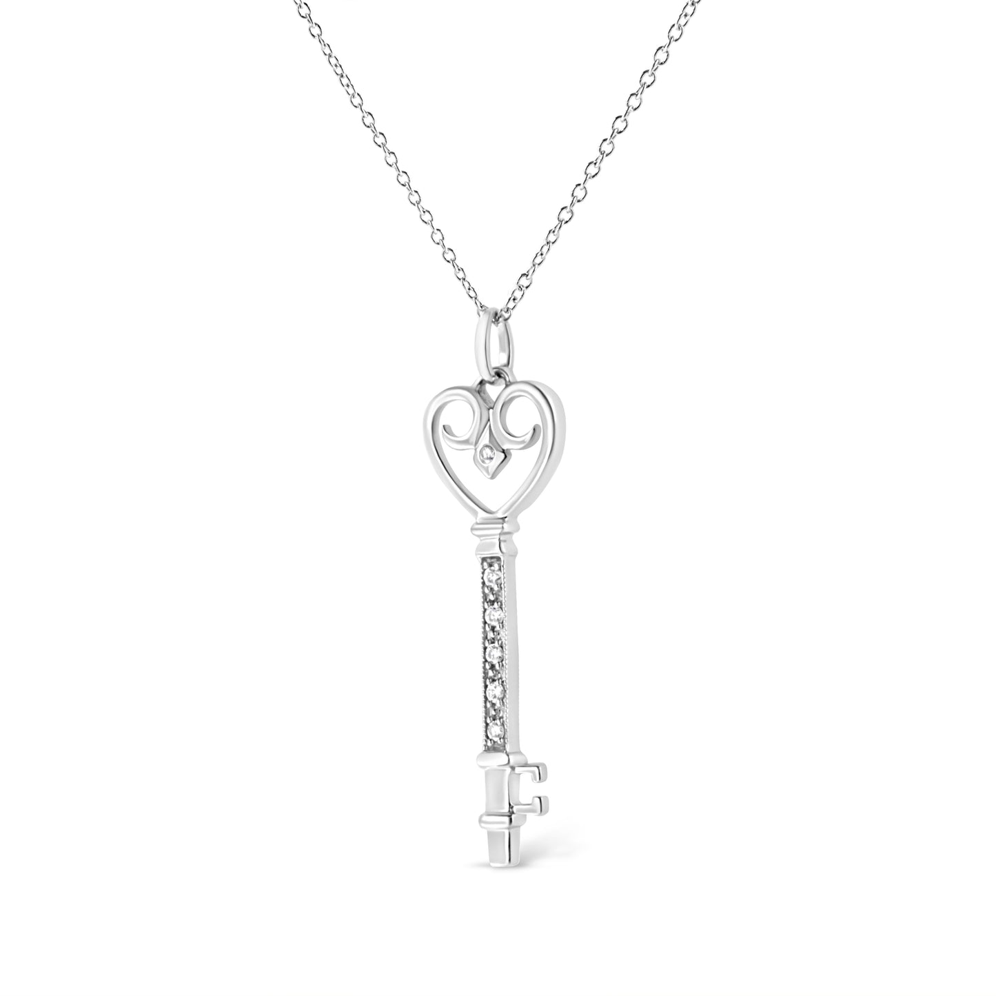 .925 Sterling Silver Heart and Lock Pendant Necklace with Diamond Accents
