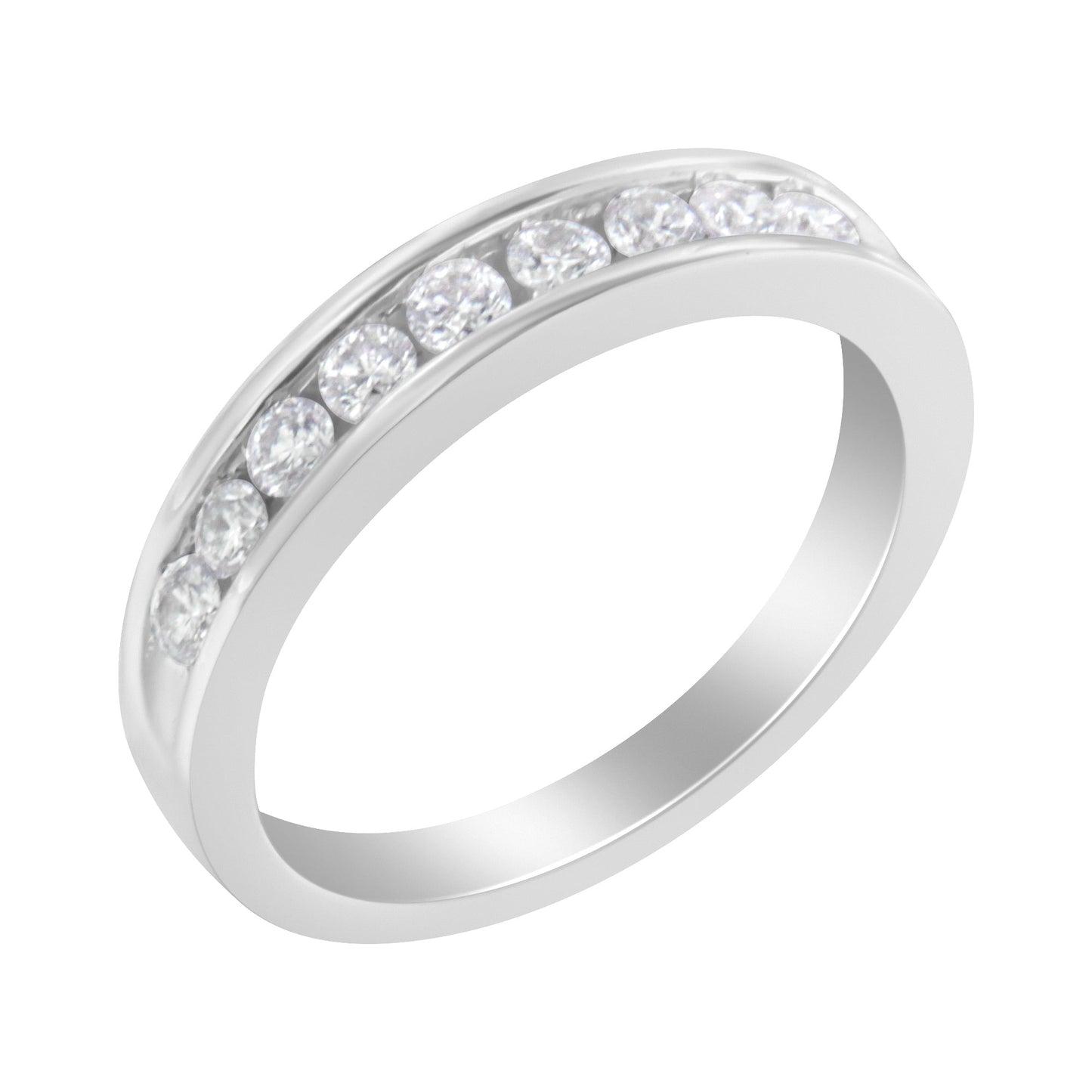 Bague en Or Blanc 18 Carats avec Diamants Ronds en Canaux