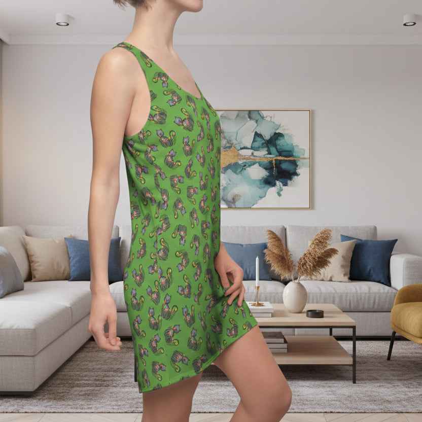 Green WhimsiCat Racerback Dress – Playful Athletic Style