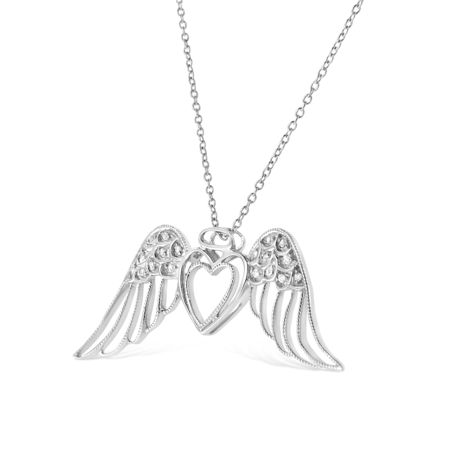 Collier Pendentif en Argent Sterling .925 avec Aile d'Ange et Diamants