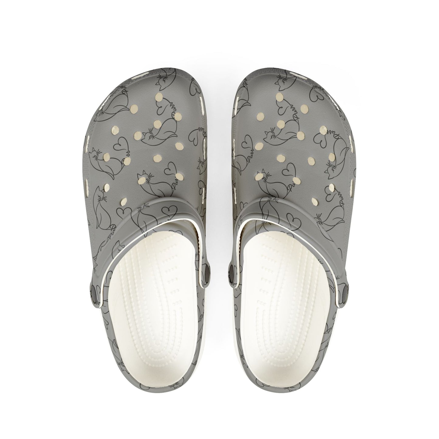 Minimalist Cat Line Art EVA Clogs – Grey Slip-Ons