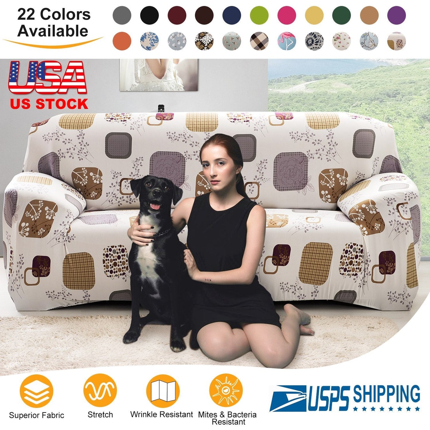 Premium Printed Stretch Sofa Cover - Soft Polyester Protector