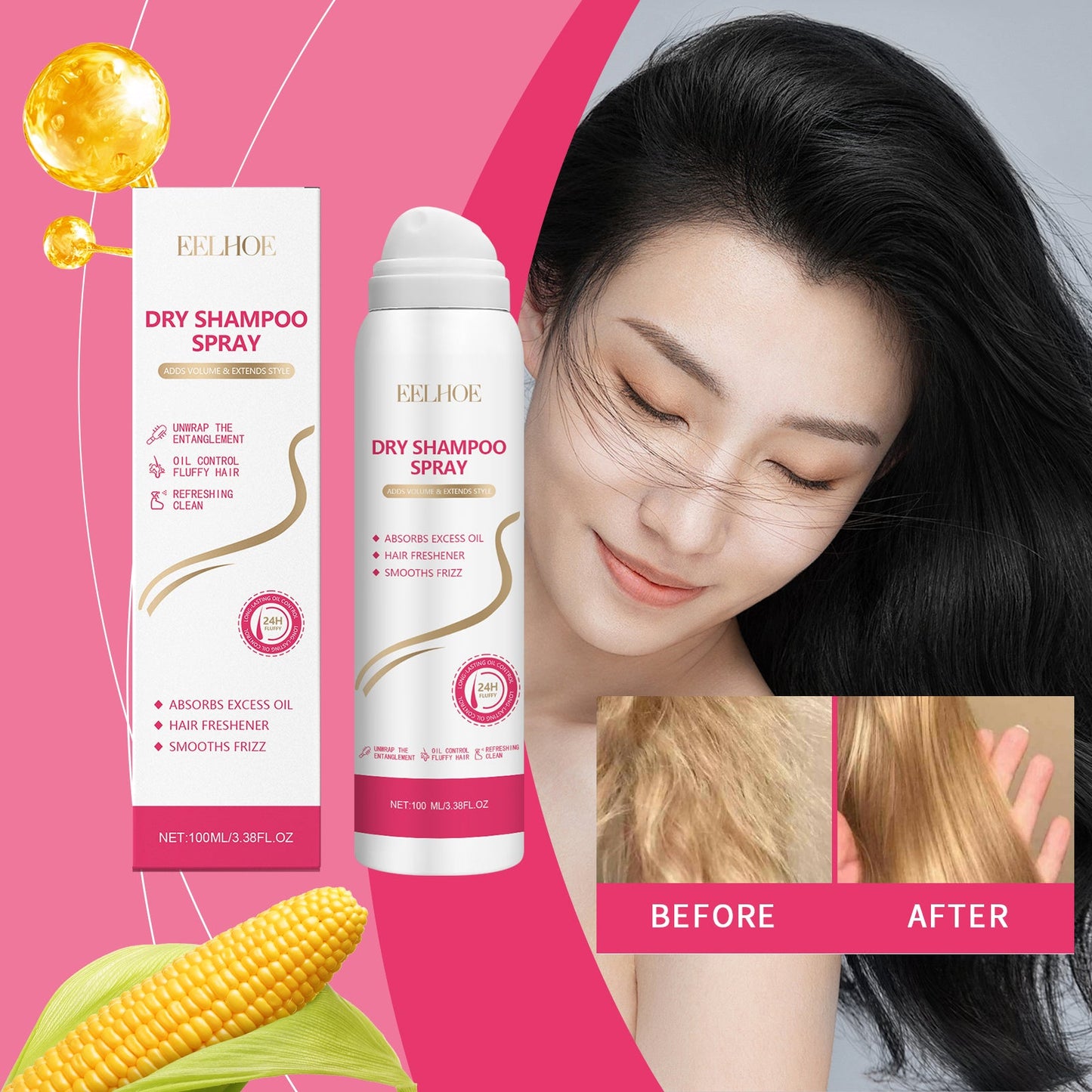 Dry Hair Spray Lazy Fluffy Hair Gel Refreshing Degreasing Hair Leave-In Styling Long Duration Dry Hair Spray - Korvel