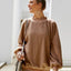 Casual round neck long sleeved velvet shirt women's top velvet shirt - Korvel
