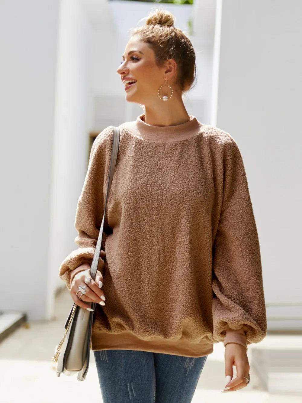Casual round neck long sleeved velvet shirt women's top velvet shirt - Korvel
