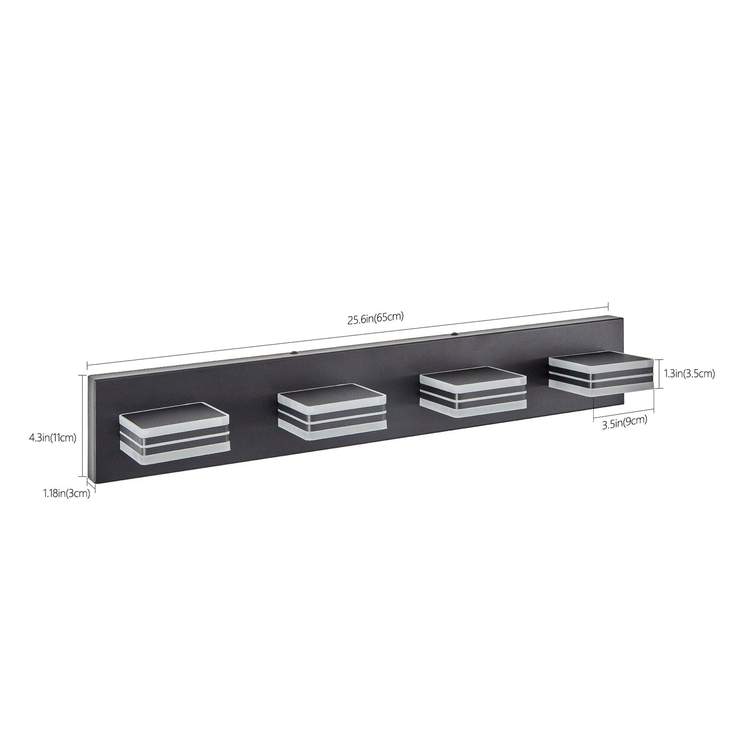 LED Modern Black Vanity Lights, 4-Lights Acrylic Matte Black Bathroom Vanity Lights Over Mirror - Korvel