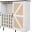 White Faux Rattan Barn Door Wine Cabinet with Wine Rack and Wine Glass Rack, Double Door Design with Removable Shelves - Korvel