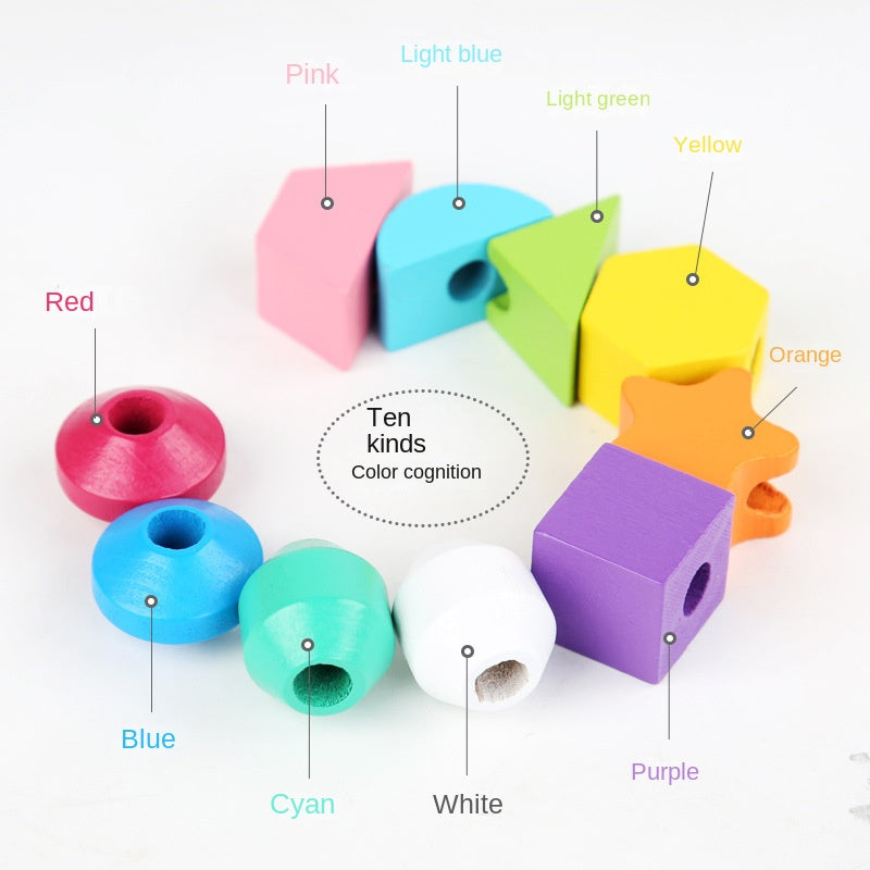 Wooden children's puzzle bead toys with five sets of column colors, sensory enlightenment, shape perception, and building block toys - Korvel