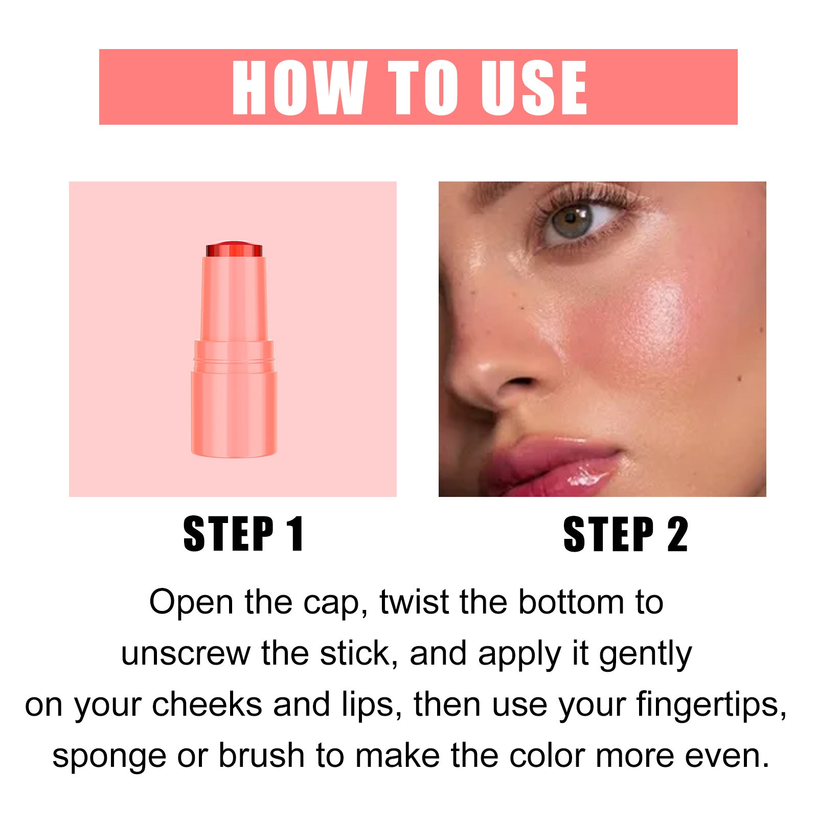 Blush Lipstick, Natural Nude Light Long-Lasting Easy Color Blush Lip Gloss Stick - Korvel