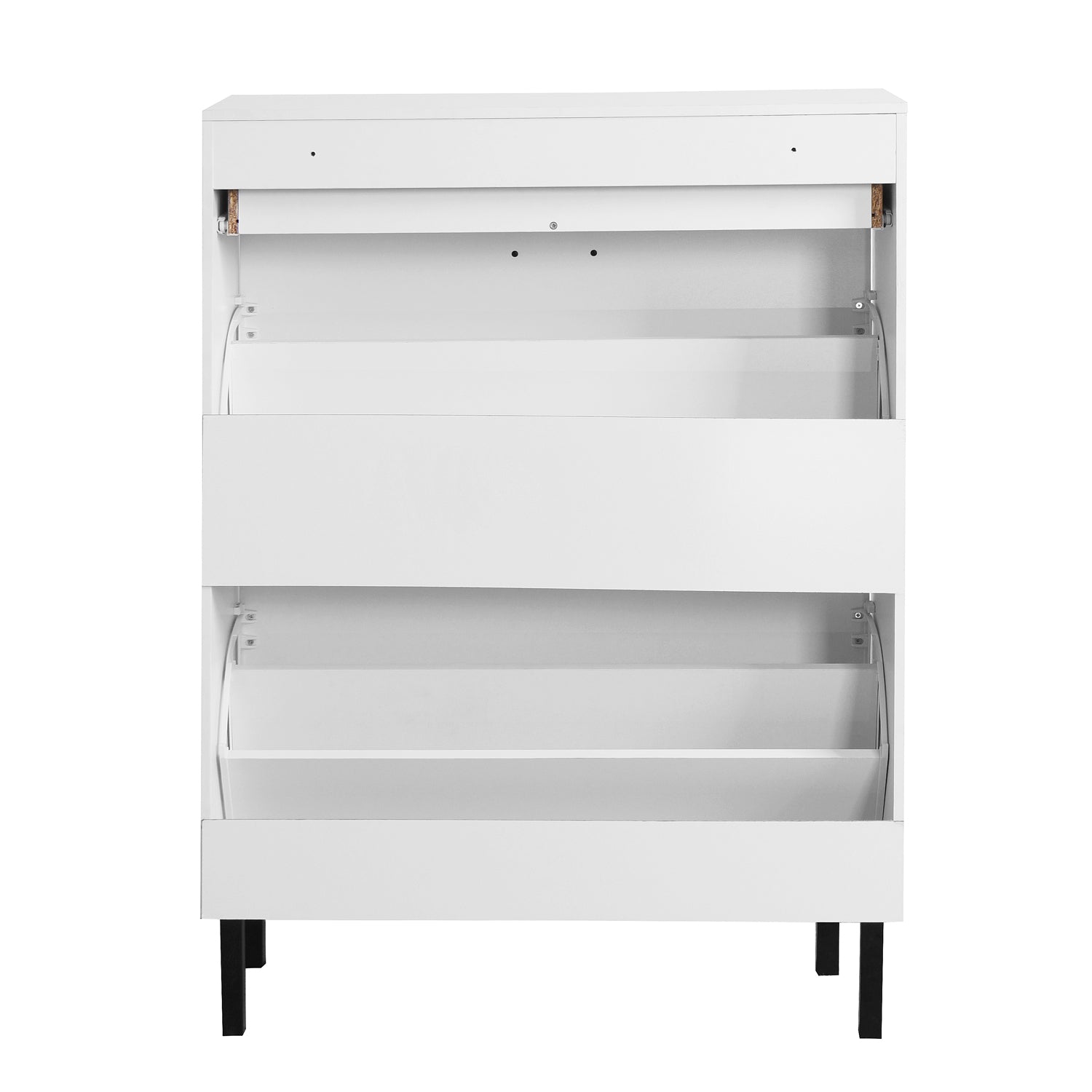 Independent shoe rack storage box with drawers and metal legs, modern shoe cabinet with 2 flippable drawers - Korvel