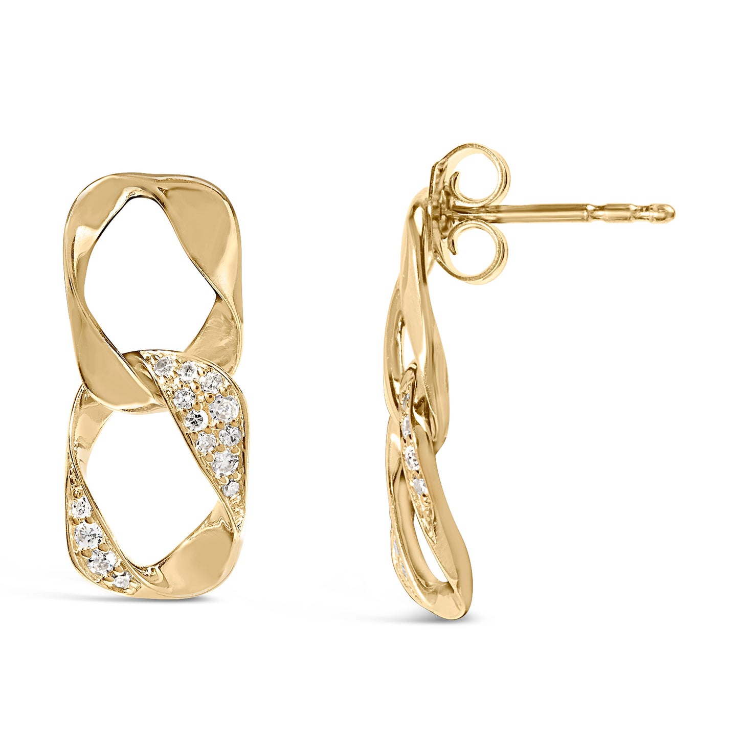 14K Yellow Gold Plated Diamond Drop Earrings in Sterling Silver