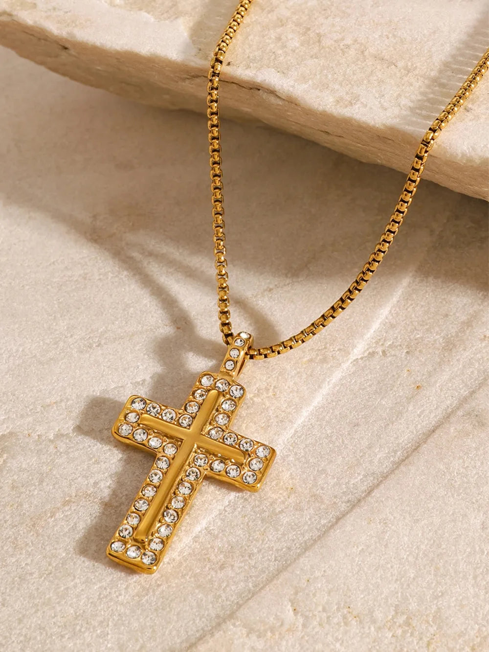 18K Gold-Plated Inlaid Zircon Cross Necklace - Korvel
