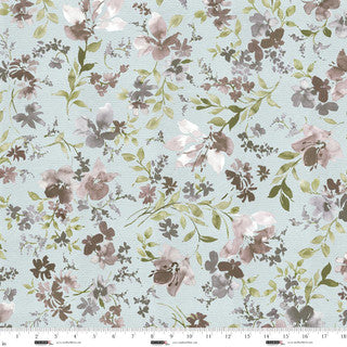 Tissu en coton large Garden Whispers bleu poussiéreux par yard