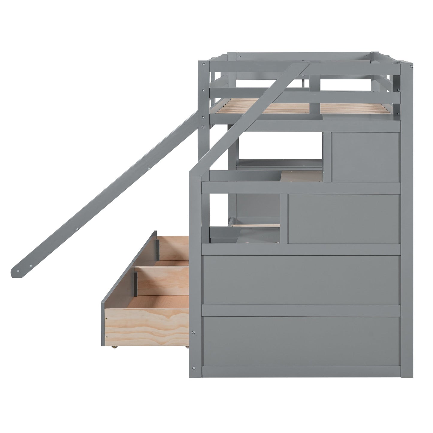 Lit superposé jumeau avec rangement et bureau - Gris